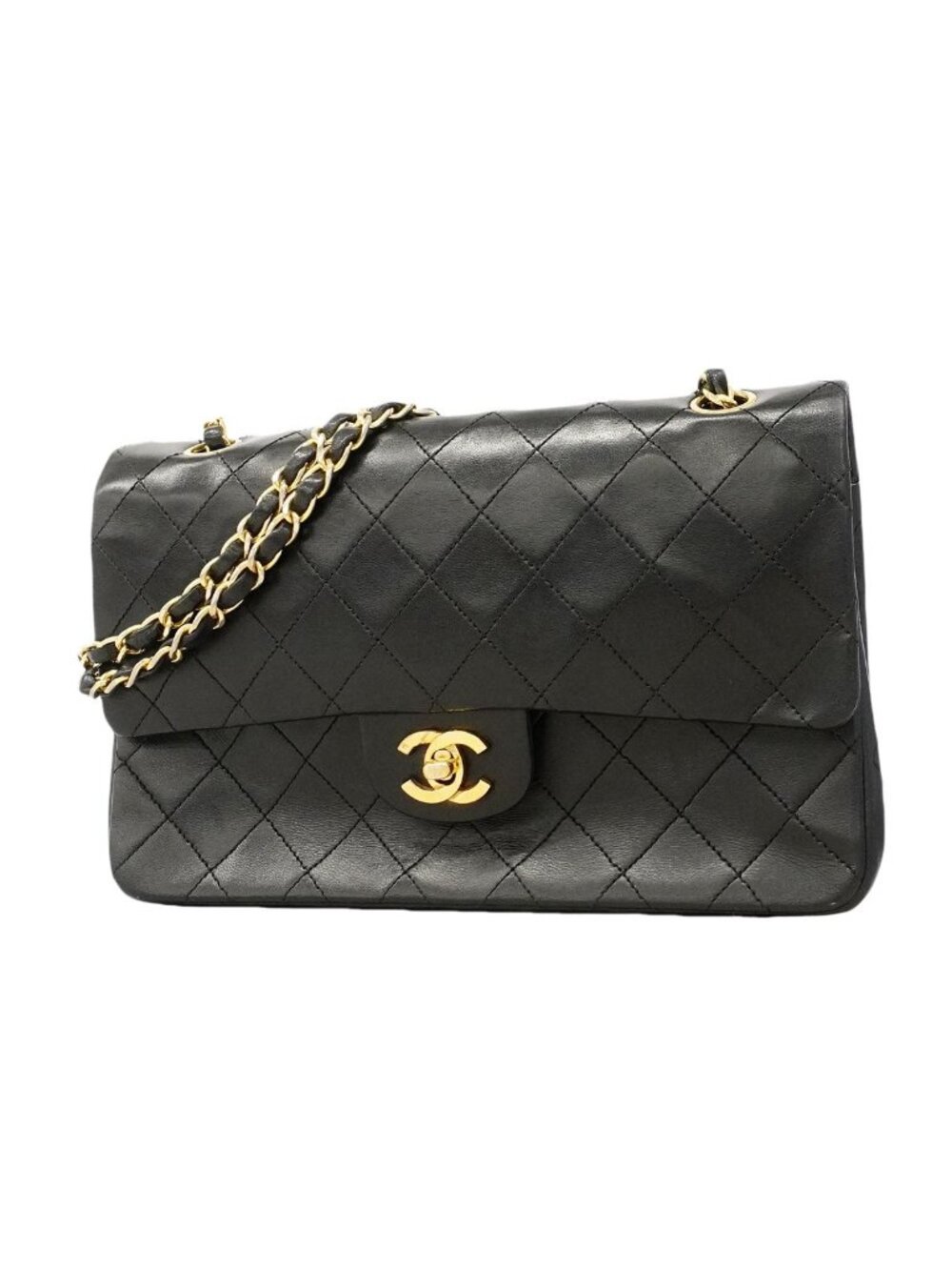 Chanel Shoulder Bag Quilted Lambskin Black Gold